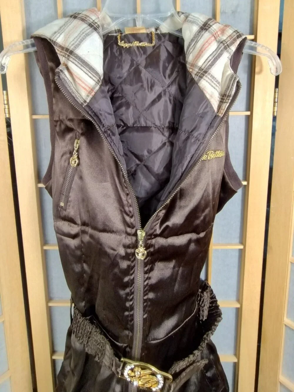 Apple Bottoms Hooded Belted Romper Brown Quilted Bling Size 5/6 - Picture 16 of 16